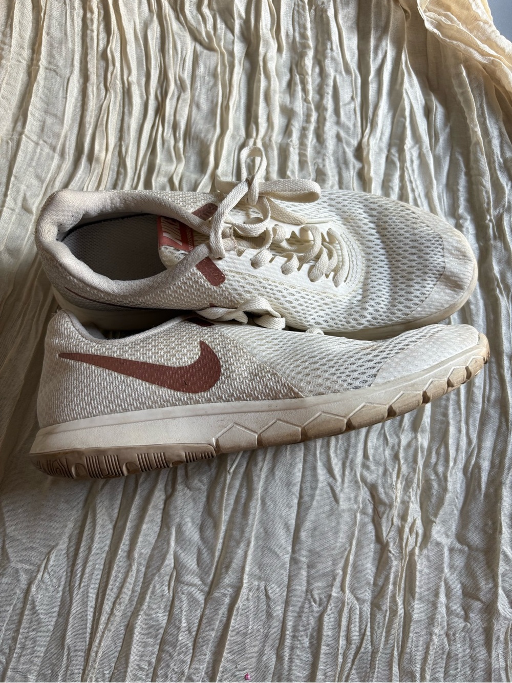Nike Cream-White Trainers with Rose Swoosh